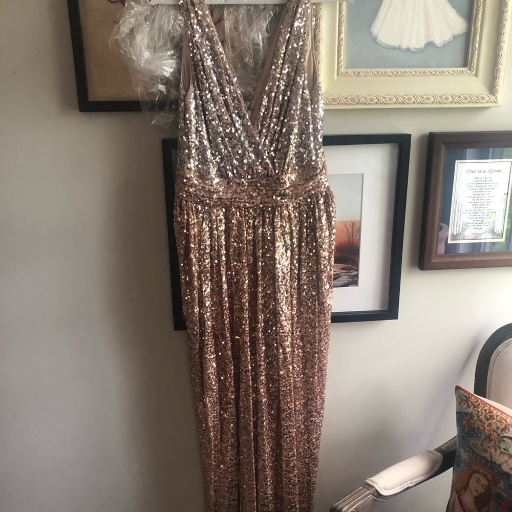 Badgley Mischka gold sequin gown